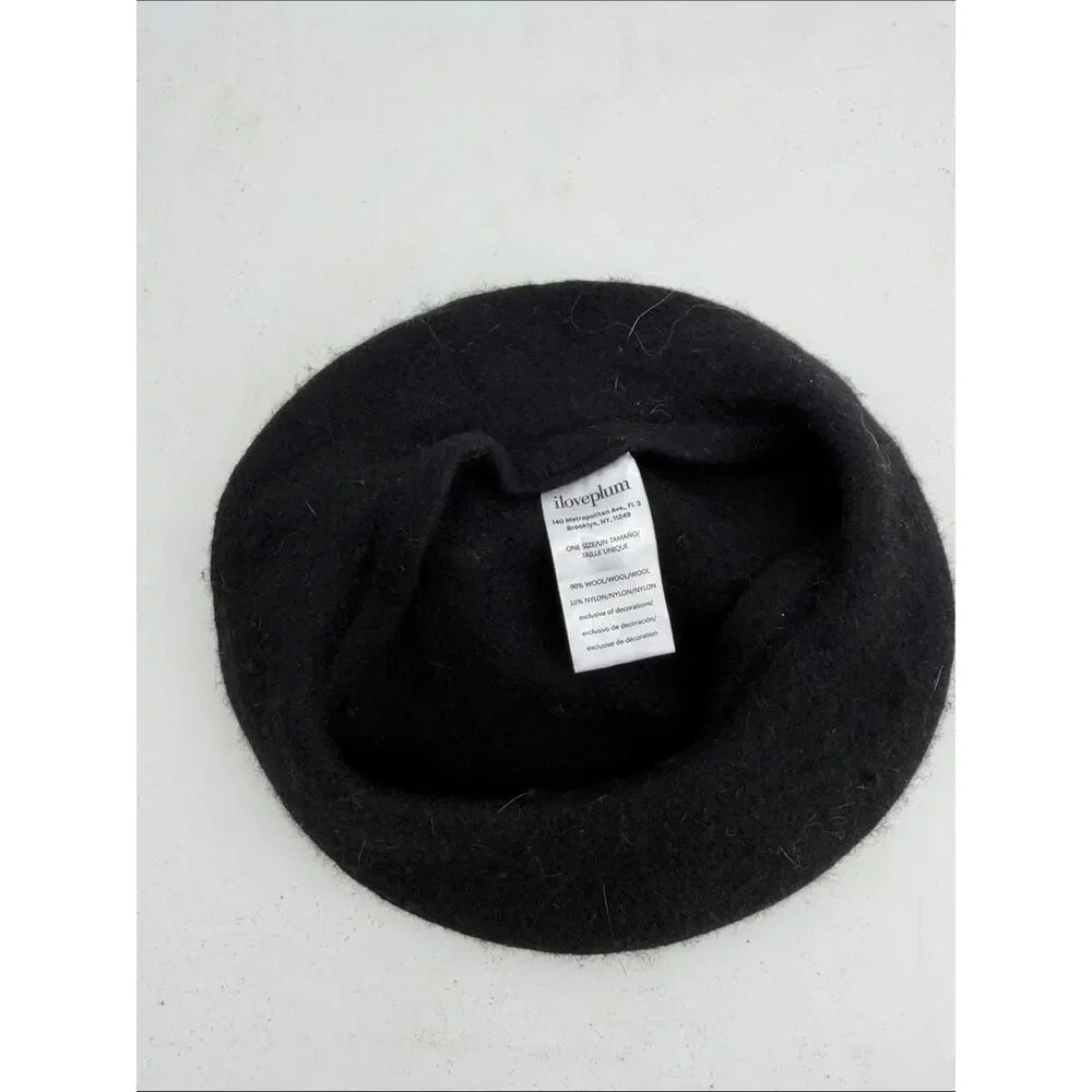 I Love Plum wool blend cat kitty ear beret hat